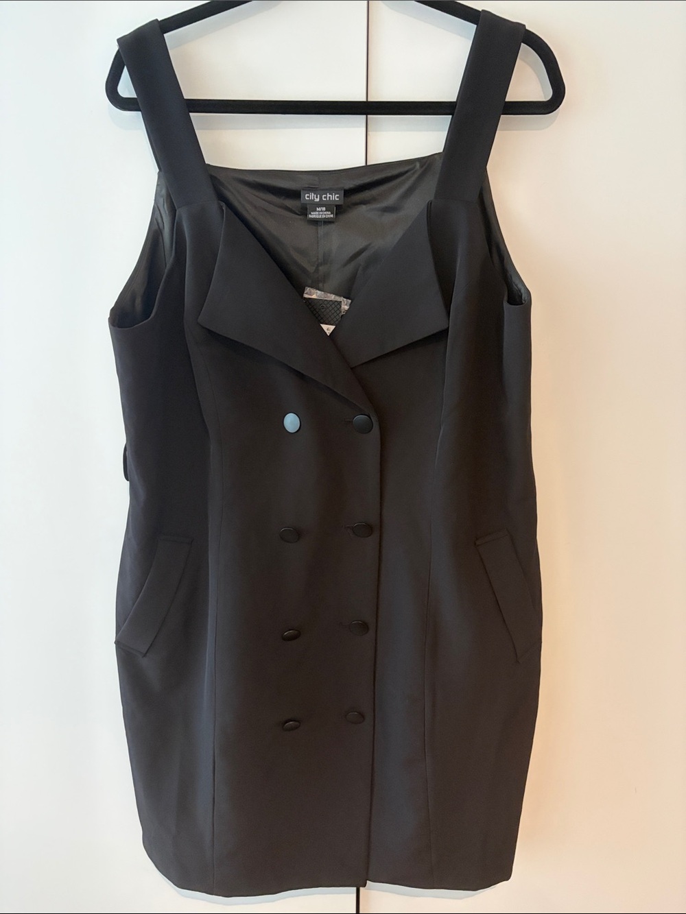 City Chic Black Double-Breasted tuxedo dress knee length